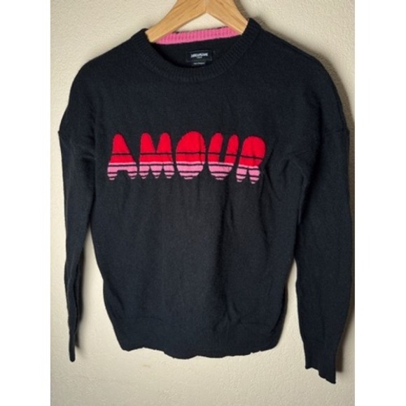 Zadig & Voltaire Amour‎ Sweater XS Wool Cashmere Knit Pink Red Black - Picture 1 of 5